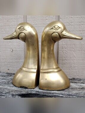 Vintage Regency Brass Mallard Duck Head Bookends - Set of 2